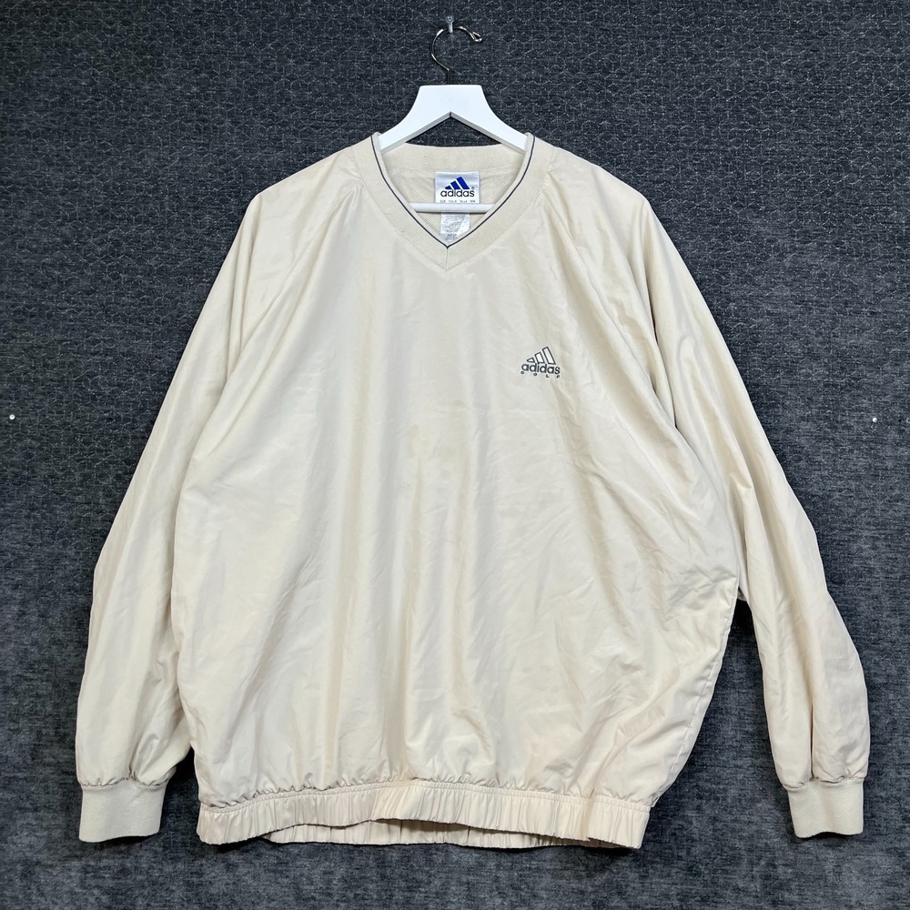 VTG Adidas Golf Windbreaker Pullover Jacket Mens Cream Mesh Lined V-Neck - Large